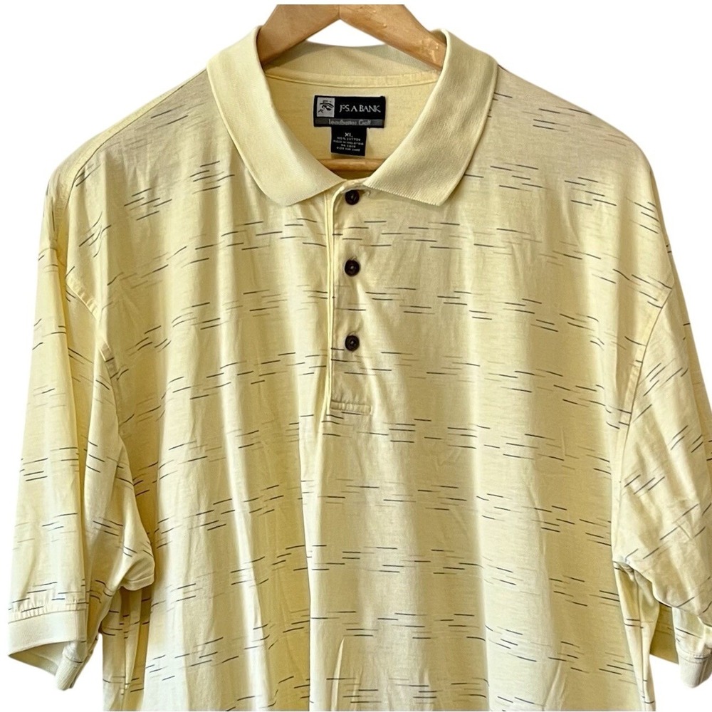 Jos A Bank Leadbetter Golf Polo Shirt Mens XL Yellow Dash Print Cotton Short Slv